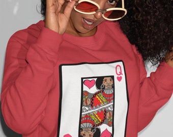 Black Queen of Hearts Crewneck Sweatshirt Black Owned Shops African American Womens Sweatshirt