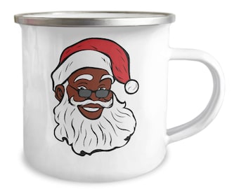 Black santa stainless steel camper mug - Afrocentric Christmas Gift