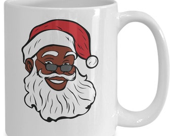 Black Santa Claus Christmas Mug | Holiday Coffee Cup