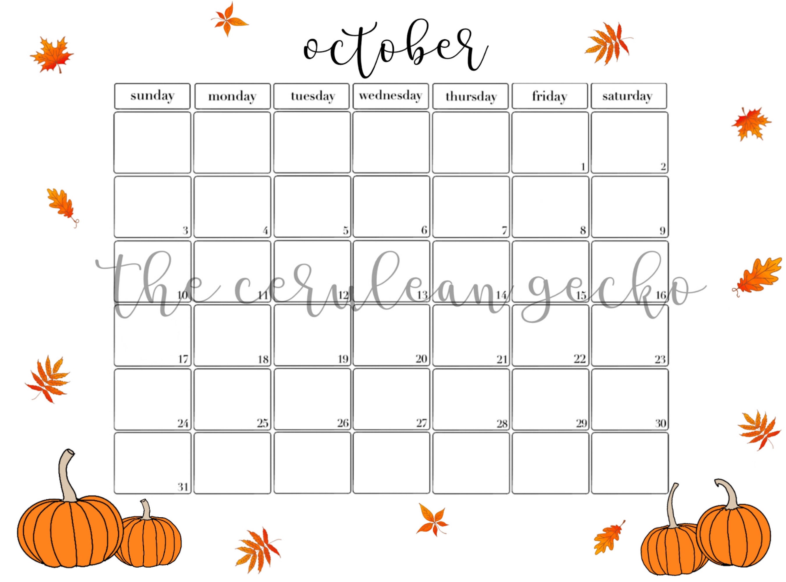 Calendario imprimible de octubre de 2021 | Etsy
