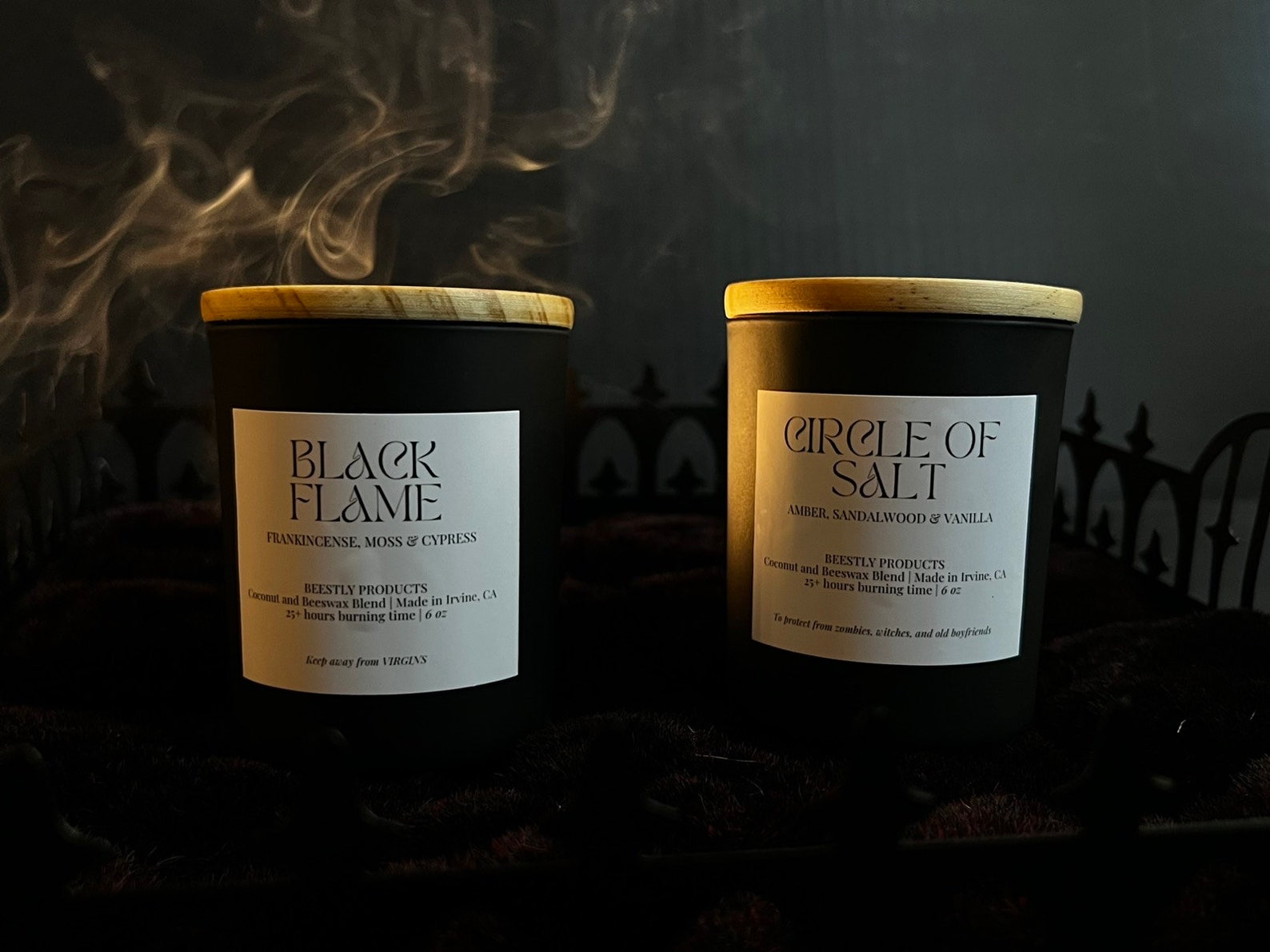 Black Flame Candle Witchy Black Jar Candle Halloween Etsy