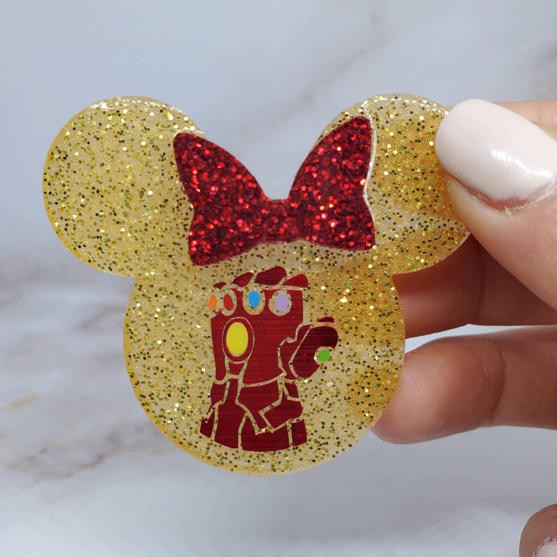 Infinity Gauntlet Thanos or IronMan Minnie Mouse Keychain Phone Grip Badge Reel