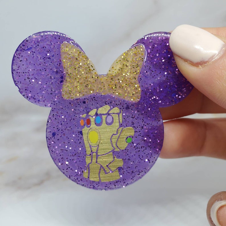 Infinity Gauntlet Thanos or IronMan Minnie Mouse Keychain Phone Grip Badge Reel