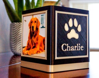 Gepersonaliseerde huisdier urn, aangepaste pootafdruk urn, hond urn, kat urn, gedenkteken, crematie urn, foto, aangepast met naam