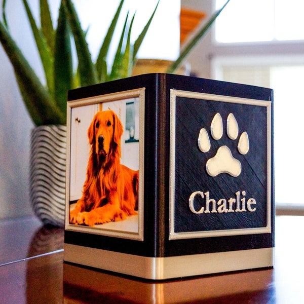 Gepersonaliseerde huisdier urn, aangepaste pootafdruk urn, hond urn, kat urn, gedenkteken, crematie urn, foto, aangepast met naam