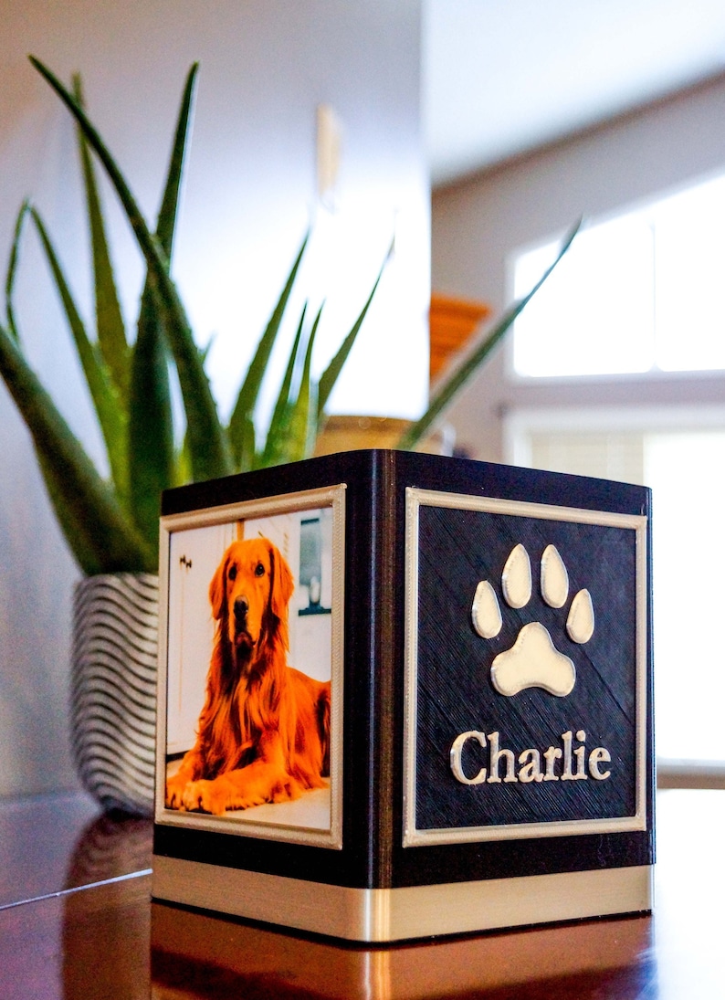 Personalized Pet Urn, Custom Pawprint Urn, Dog Urn, Cat Urn, Memorial, Cremation Urn, Photo, Custom with Name image 1