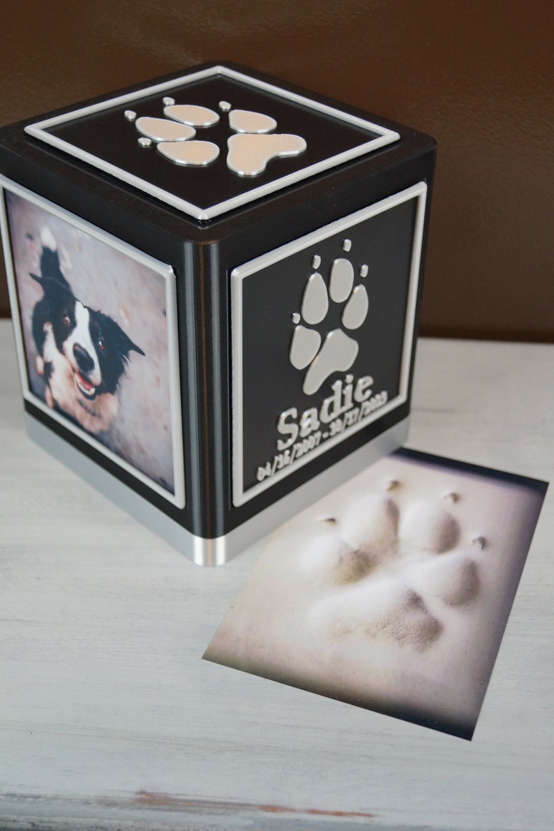 Personalized Pet Urn, Custom Pawprint Urn, Dog Urn, Cat Urn, Memorial, Cremation Urn, Photo, Custom with Name image 2