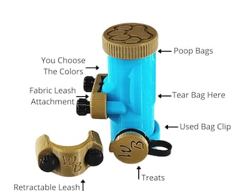 Custom 3D Printed Dog Leash Organizer with Used Poop Bag Clip, Poop Bag Holder