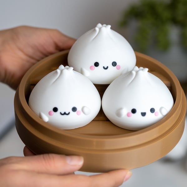 Kawaii Dim Sum Figures in a Cute Basket | 3D Prints | Charming Dumplings | Home Decor | Gift