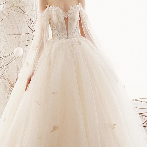 Spaghetti Strap Wedding Dress Floral Lace Appliques Bridal Etsy