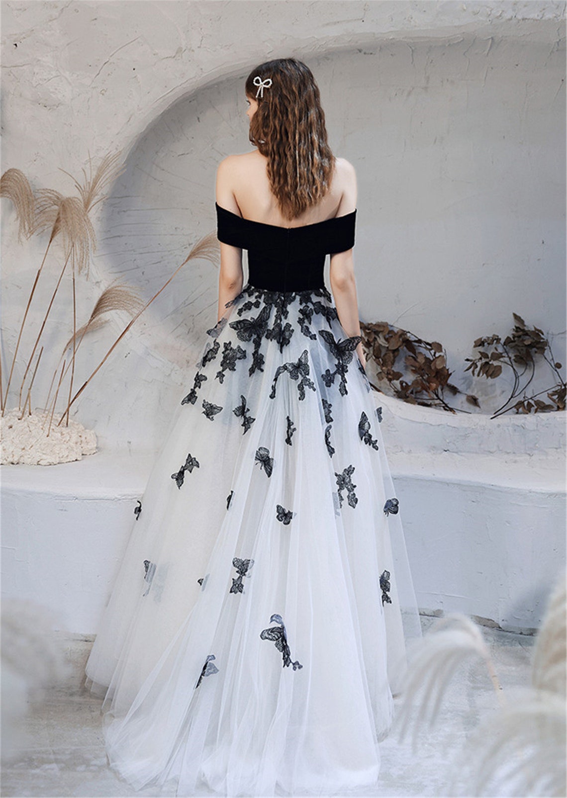black and white debut gown