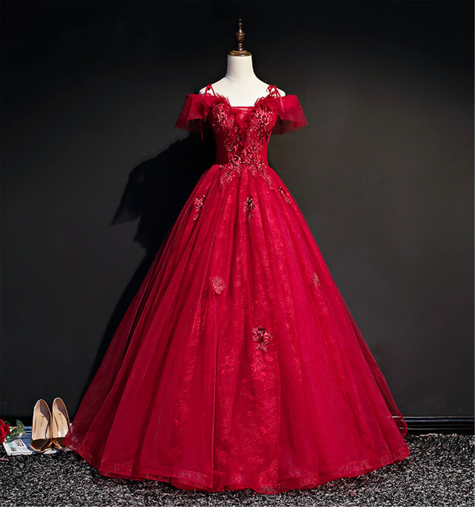 Red Quinceanera Dress Spaghetti Strap Bridal Dress Corset Etsy UK