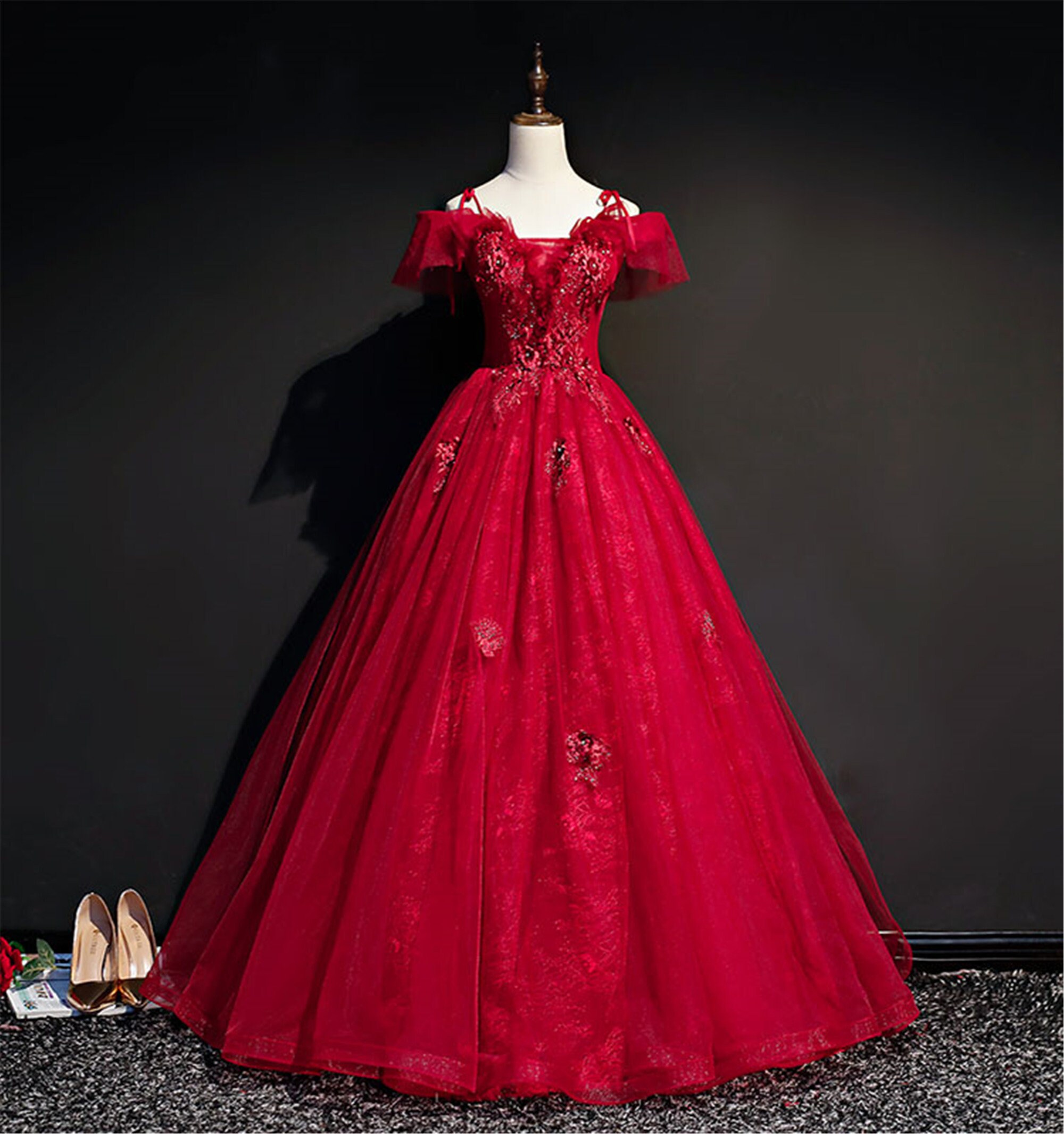 Red Quinceanera Dress Spaghetti Strap Bridal Dress Corset Etsy UK