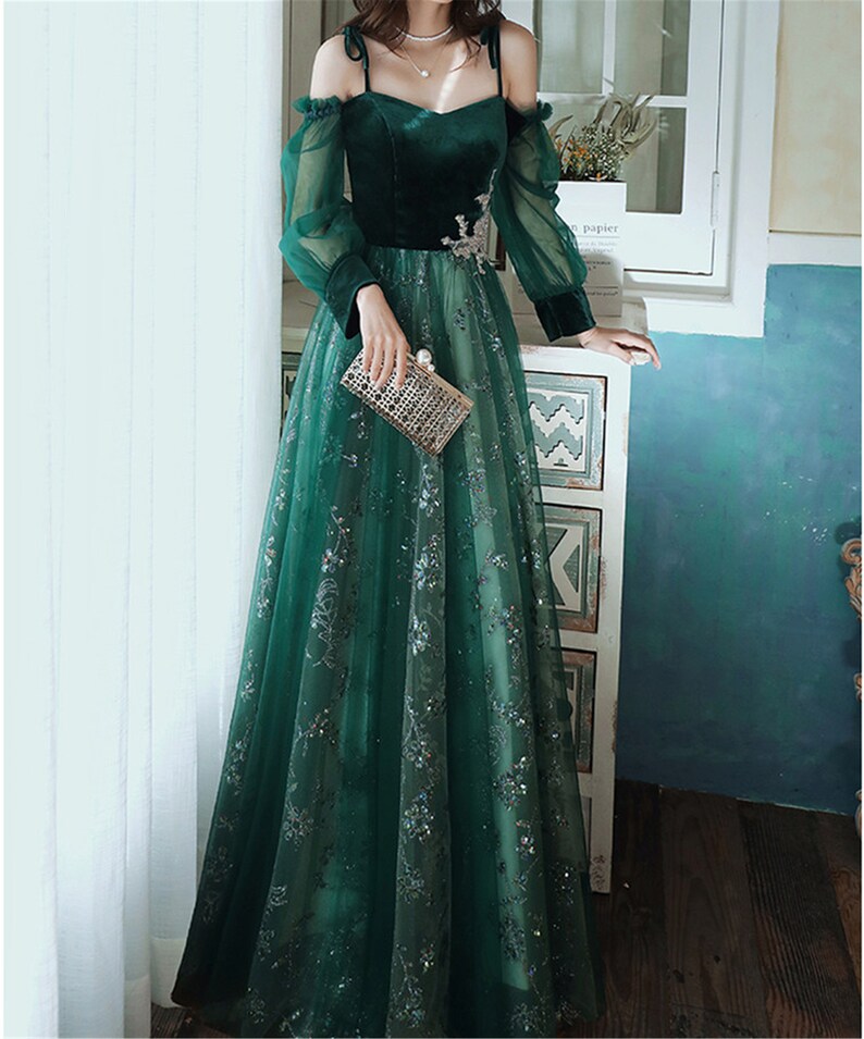 Dark Green Wedding Dress Tulle Stunning Sequin Bridal