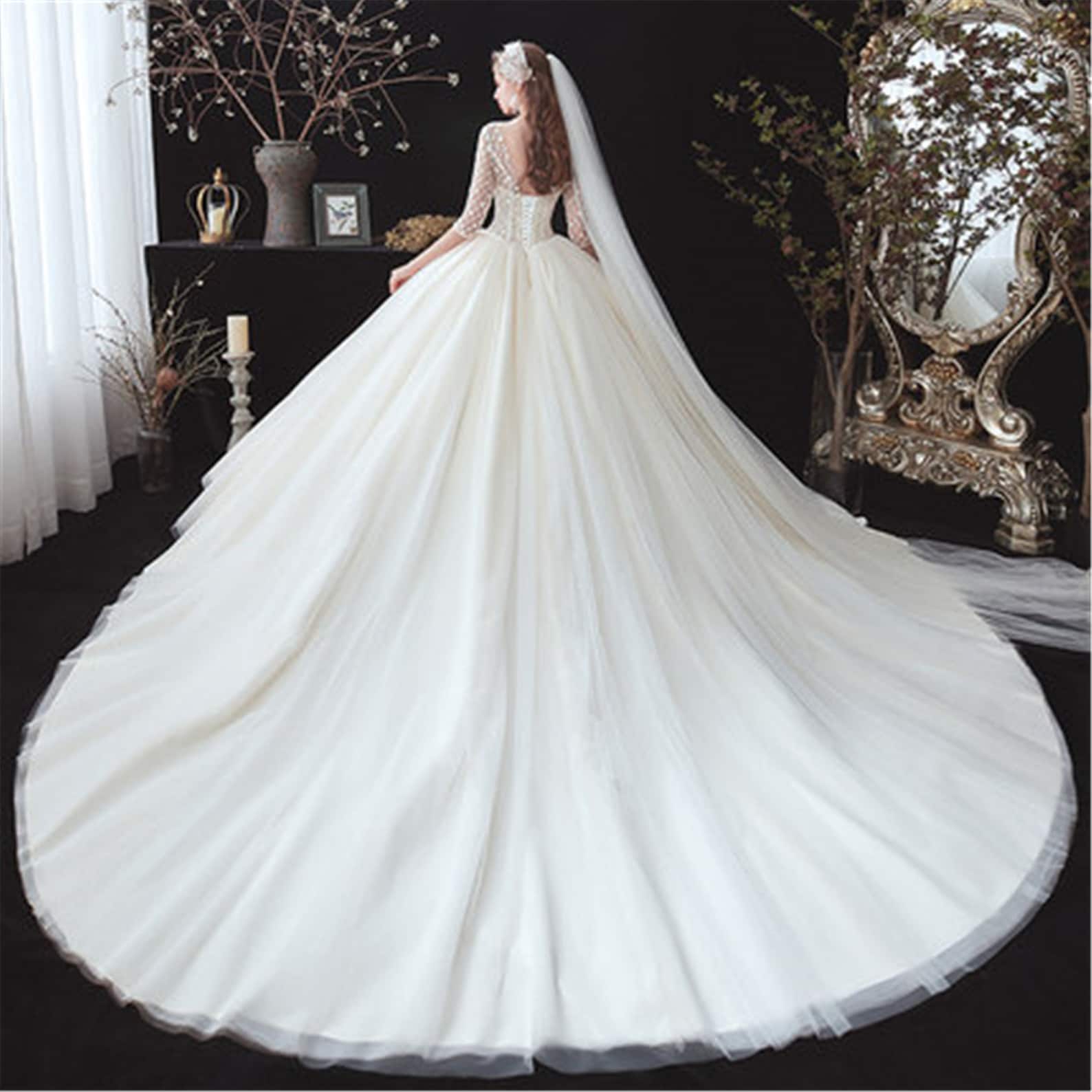 3D Lace Flower Wedding Dress Elegant Vneck Bridal Dress Etsy