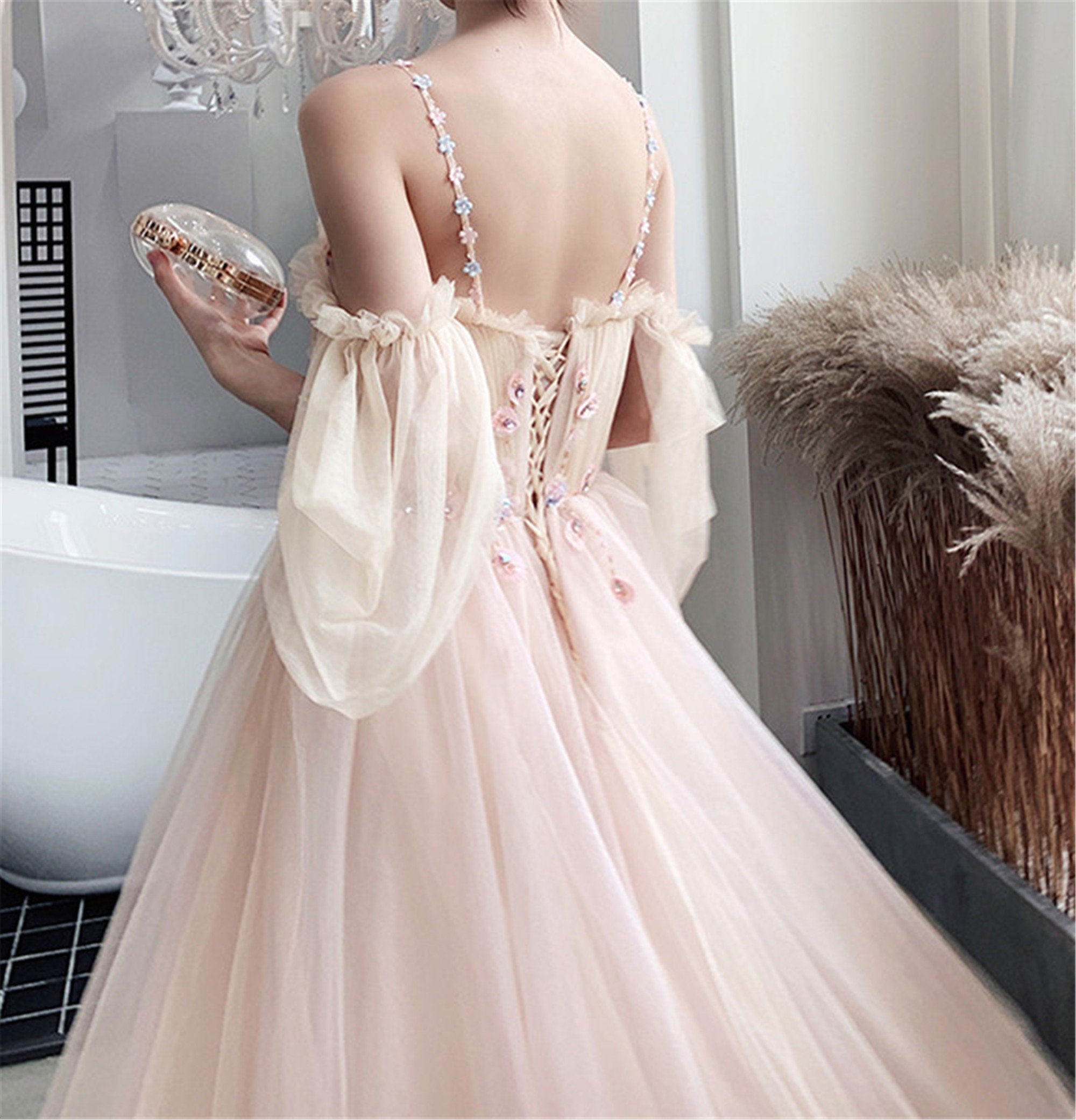 Baby Pink Prom Dress Spaghetti Strap Bridesmaid Dress Dreamy - Etsy Norway