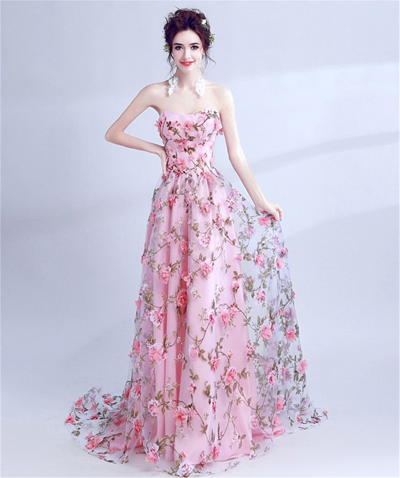 Pink Organza Wedding Dress 3DFlower Appliques Bridal Dress Etsy