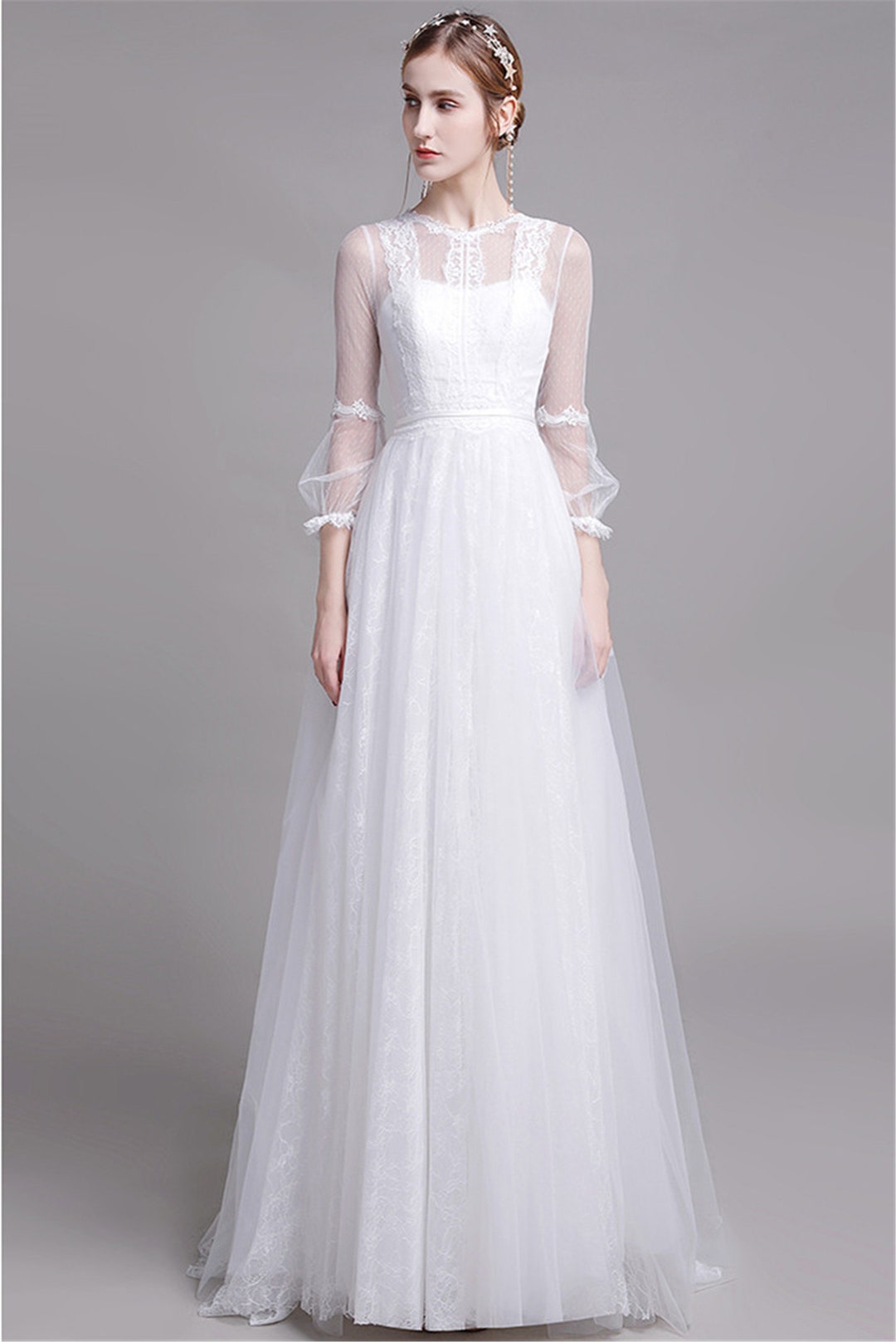 Long Bishop Wedding Dress Elegant White Tulle Bridal Dress - Etsy