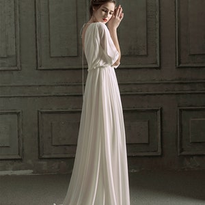 Romatic Chiffon Wedding Dress Long Half-sleeves Bridal Dress - Etsy