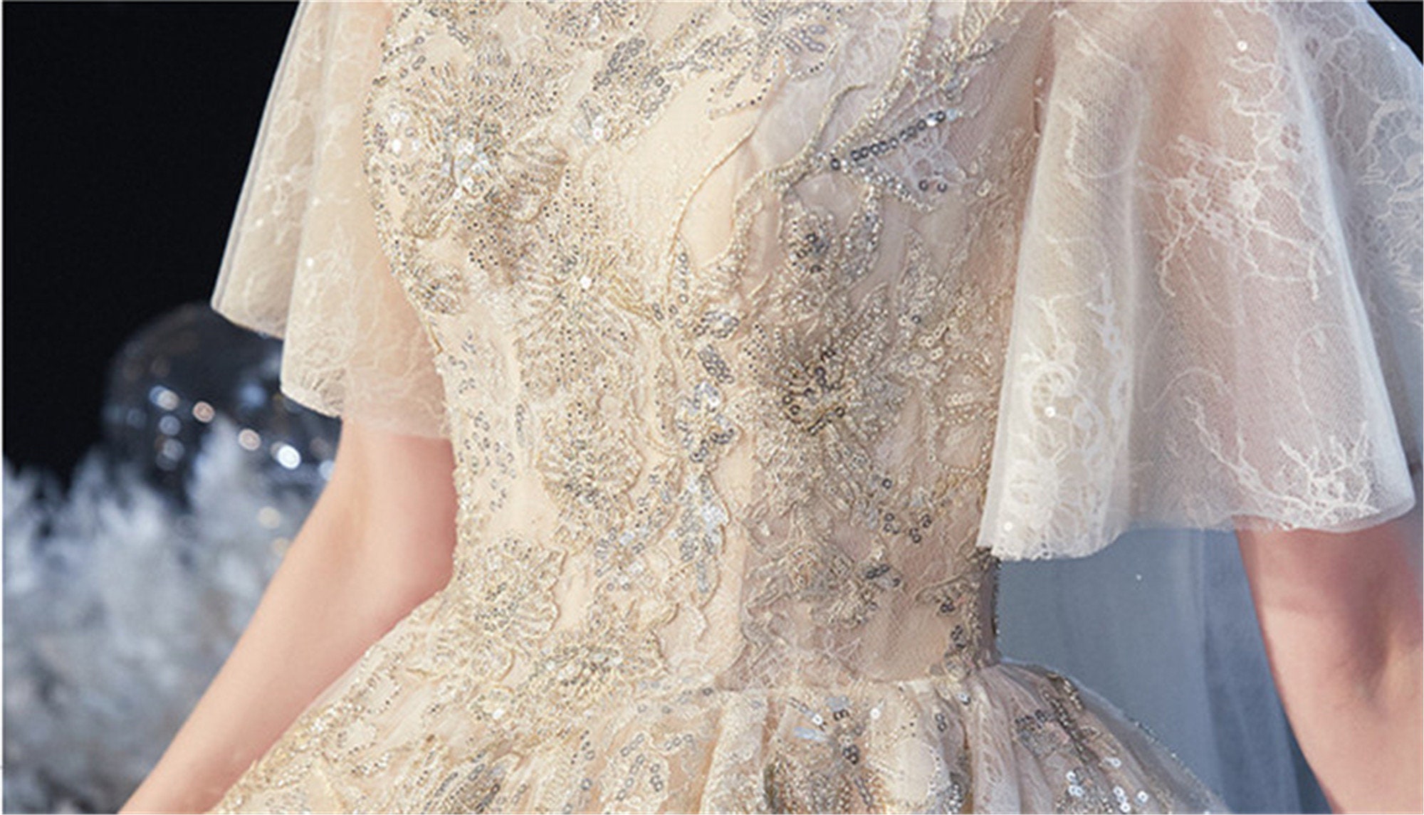 Romantic Trumpet Wedding Dress Light Champagne Tulle Bridal | Etsy