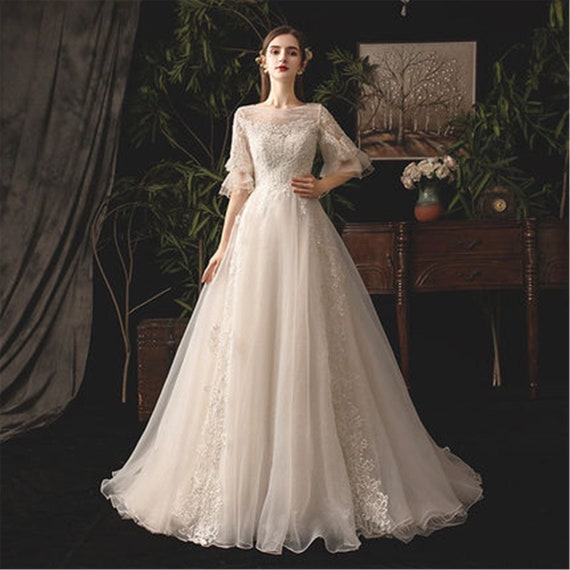 Fashion Half Bishop Wedding Dress Elegant Tulle Bridal Dress - Etsy