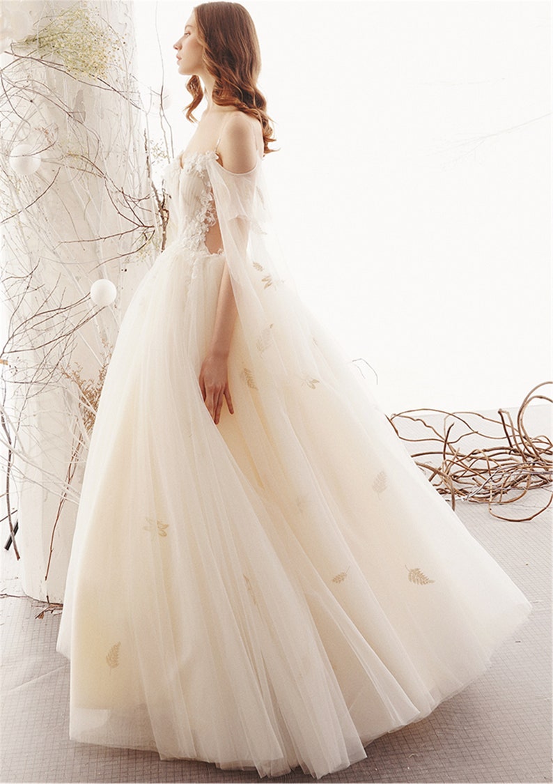 Spaghetti Strap Wedding Dress Floral Lace Appliques Bridal Etsy