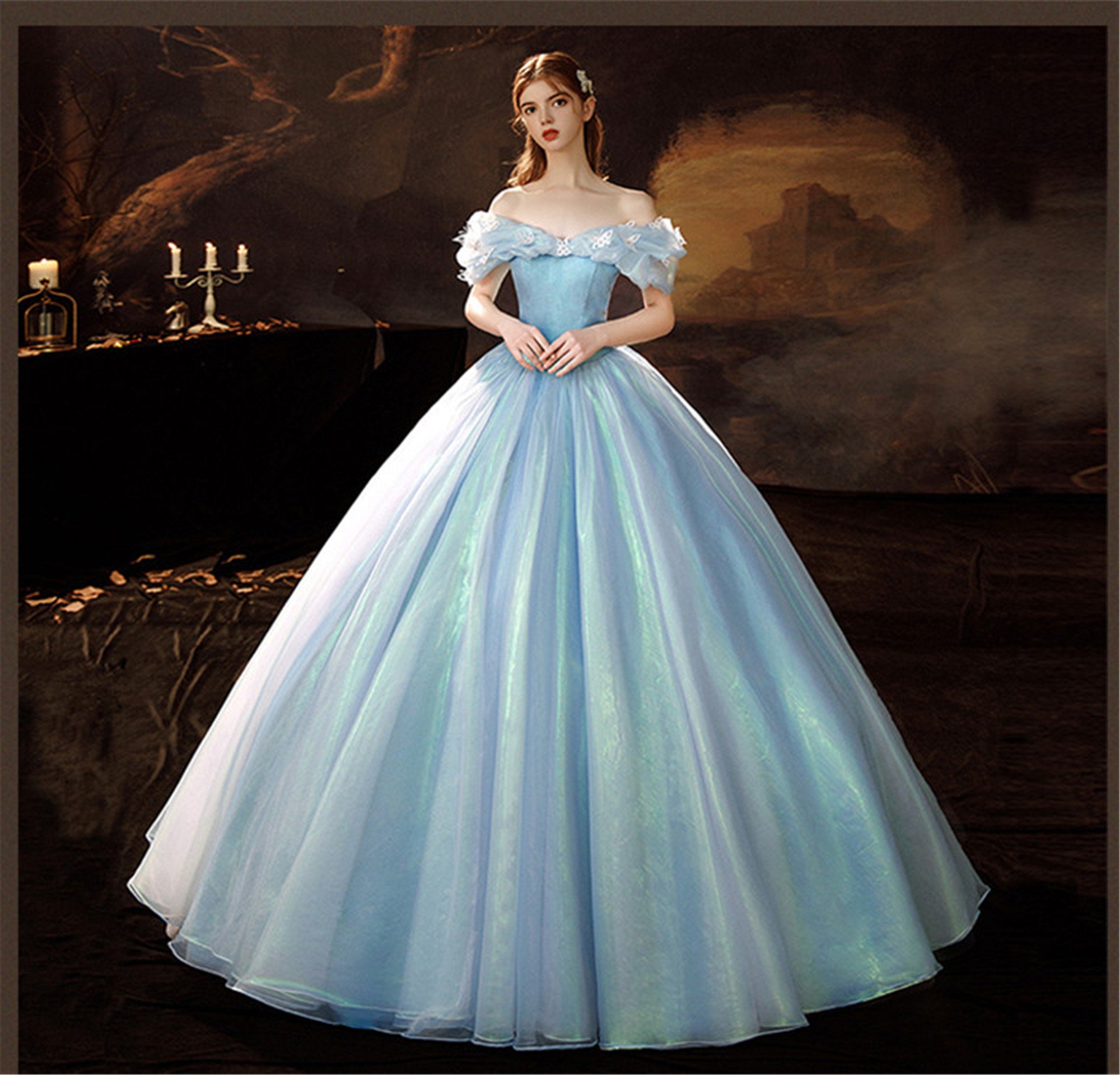 sky blue color gown