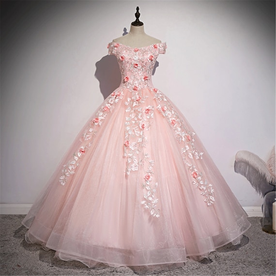 Super Elegant Pink Quinceanera Dress Off-The-Shoulder Dancing Party Dress Lace Up Back Ceremony Gown Custom Puffy Prom Dress 3D Flower Gown
