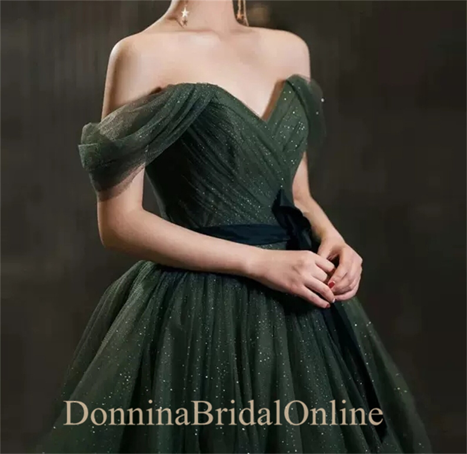 Elegant Dark Green Puffy Aline Prom Dress Offtheshoulder Etsy