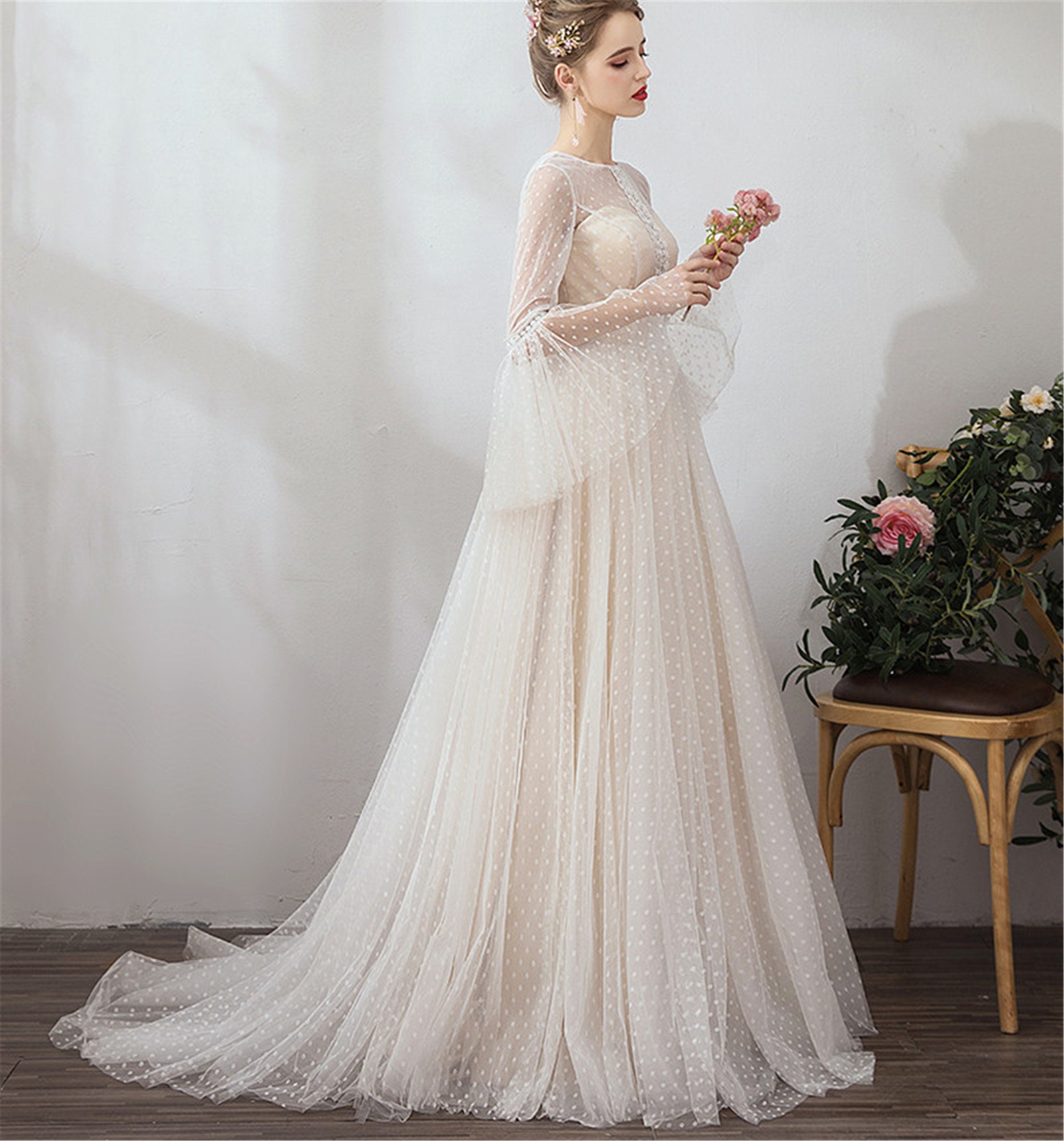 Polka Dots Wedding Dress Boho Tulle Bridal Dress A-line - Etsy UK