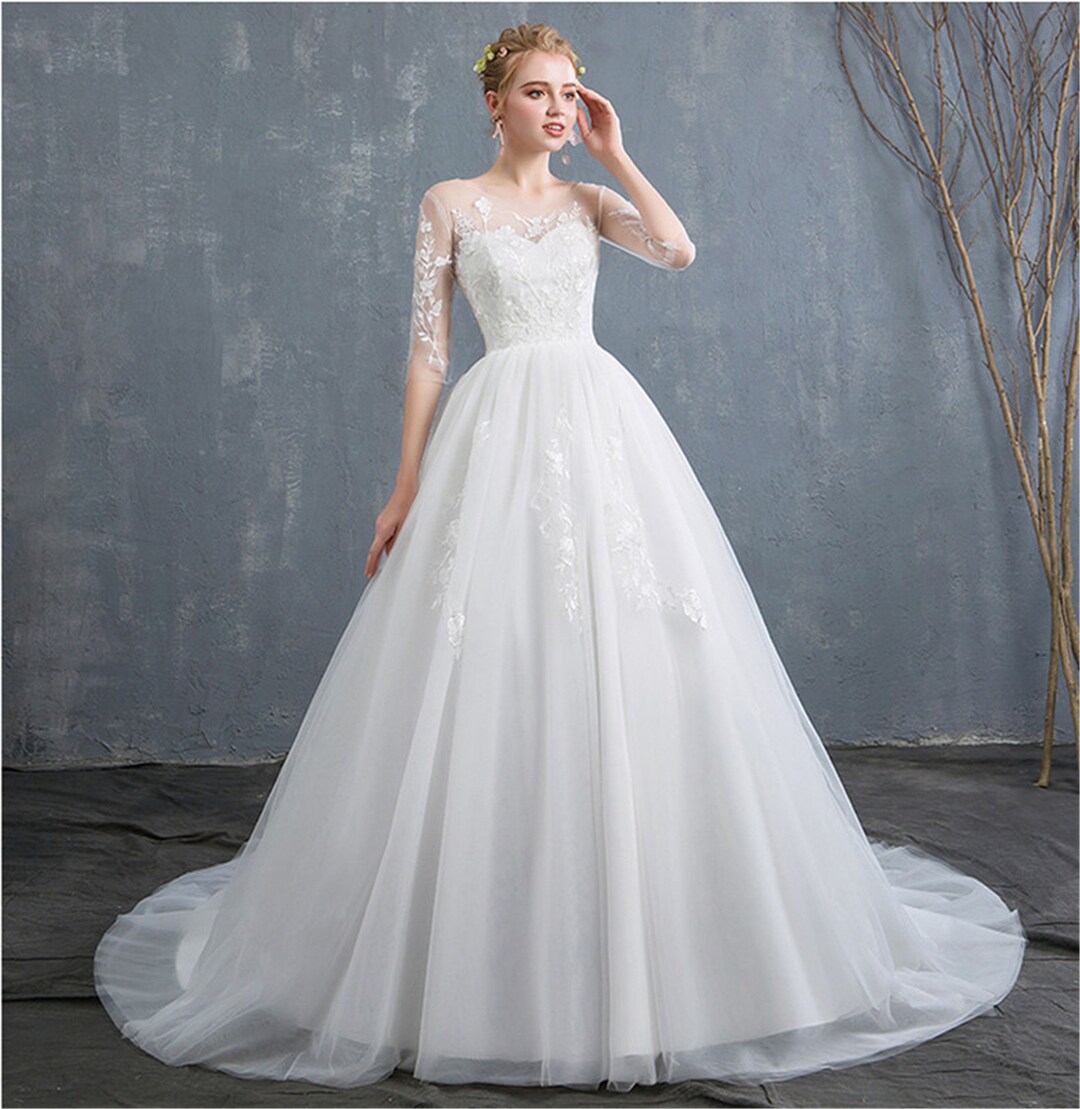 Sexy Illusion Sleeves Bridal Dress White Bridal Dress Elegant - Etsy