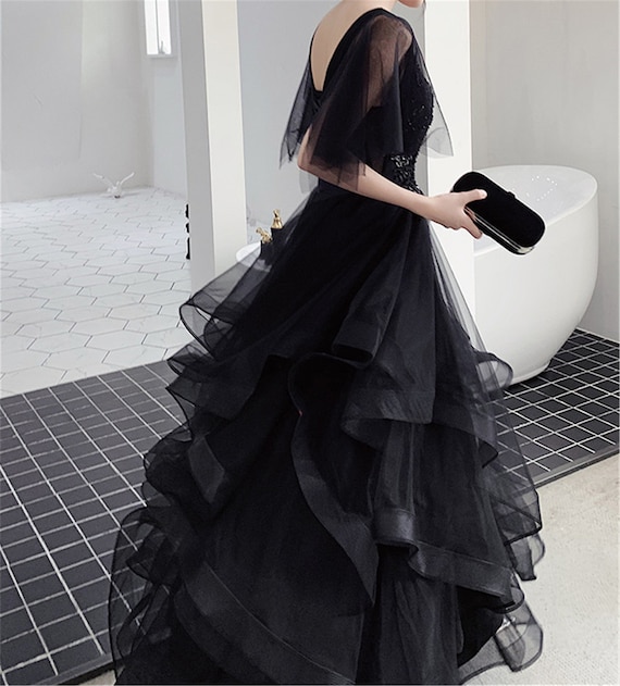 Black Prom Dress V Neck Bridesmaid 