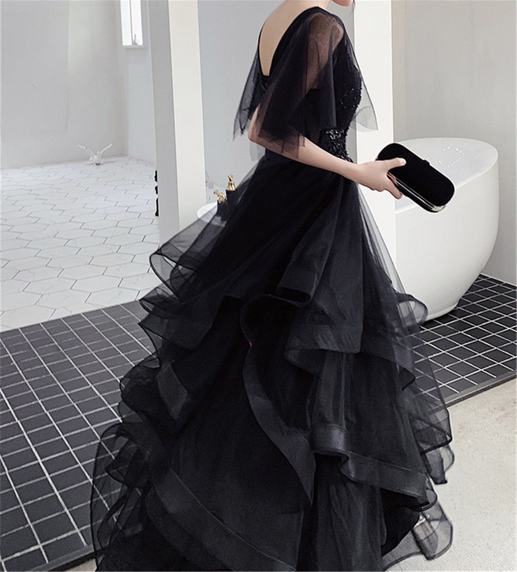 a line black formal dress