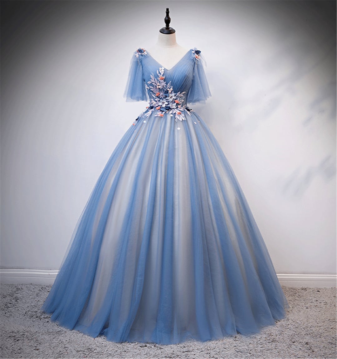 Dark Blue Quinceanera Dress V Neck Prom Dress 3D Flower - Etsy