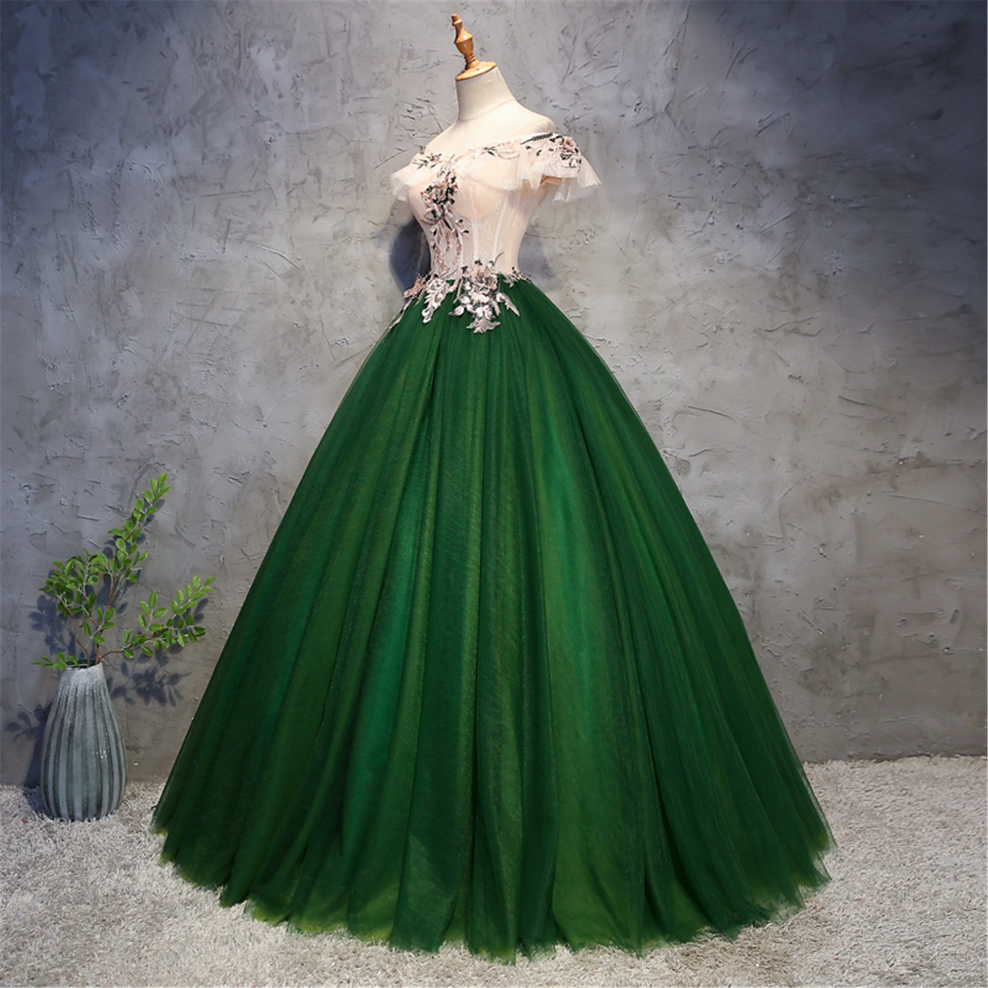 Vestido de Quinceanera Verde Esmeralda Off-the-Shoulder Prom - Etsy México