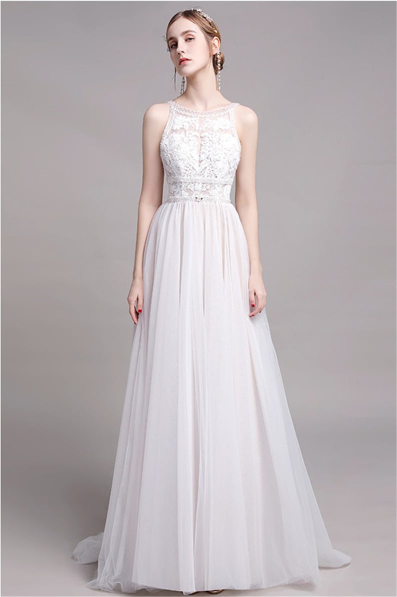 Halter Neckline Wedding Dress Sexy Low Back Bridal Dress