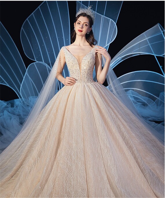 Beading Deep V-neck Wedding Dress With 