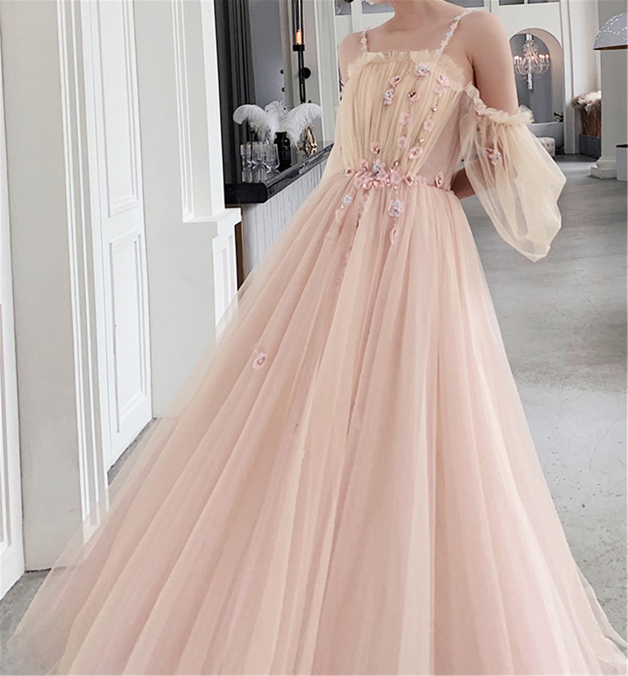 Baby Pink Prom Dress Spaghetti Strap Bridesmaid Dress Dreamy Etsy Israel