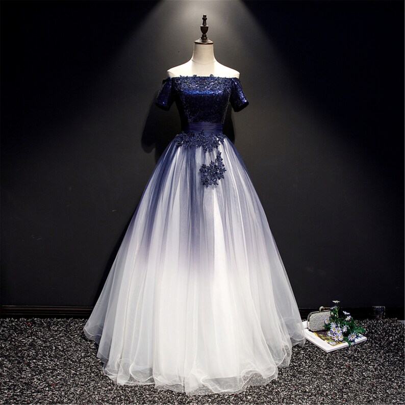 Dark Blue Quinceanera Dress Offtheshoulder Prom Dress Etsy