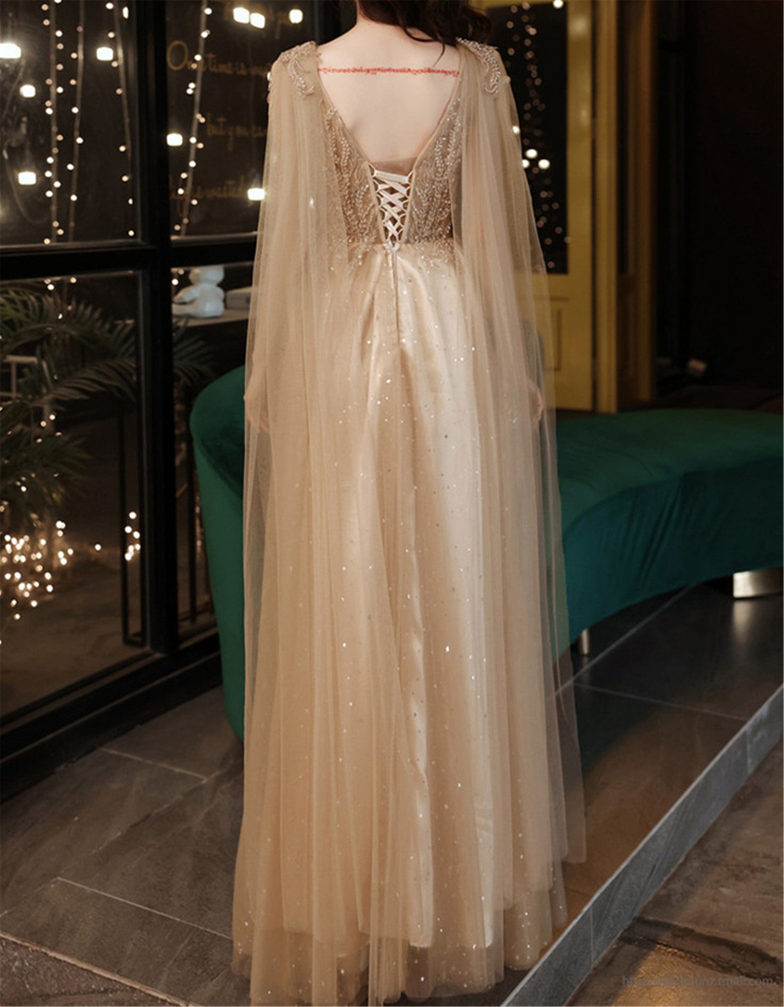 khaki evening gown