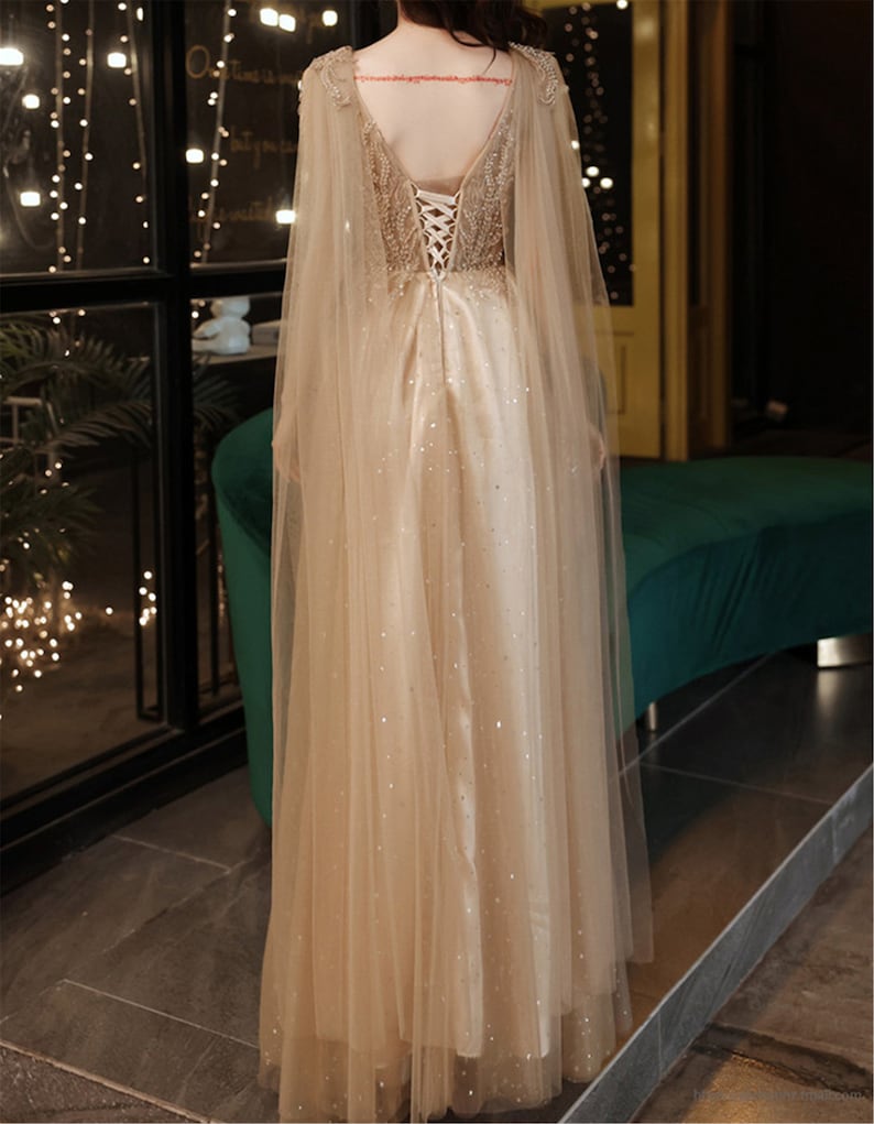Light Khaki Floral Printed A-Line V-neck Long Prom Dress main image 0