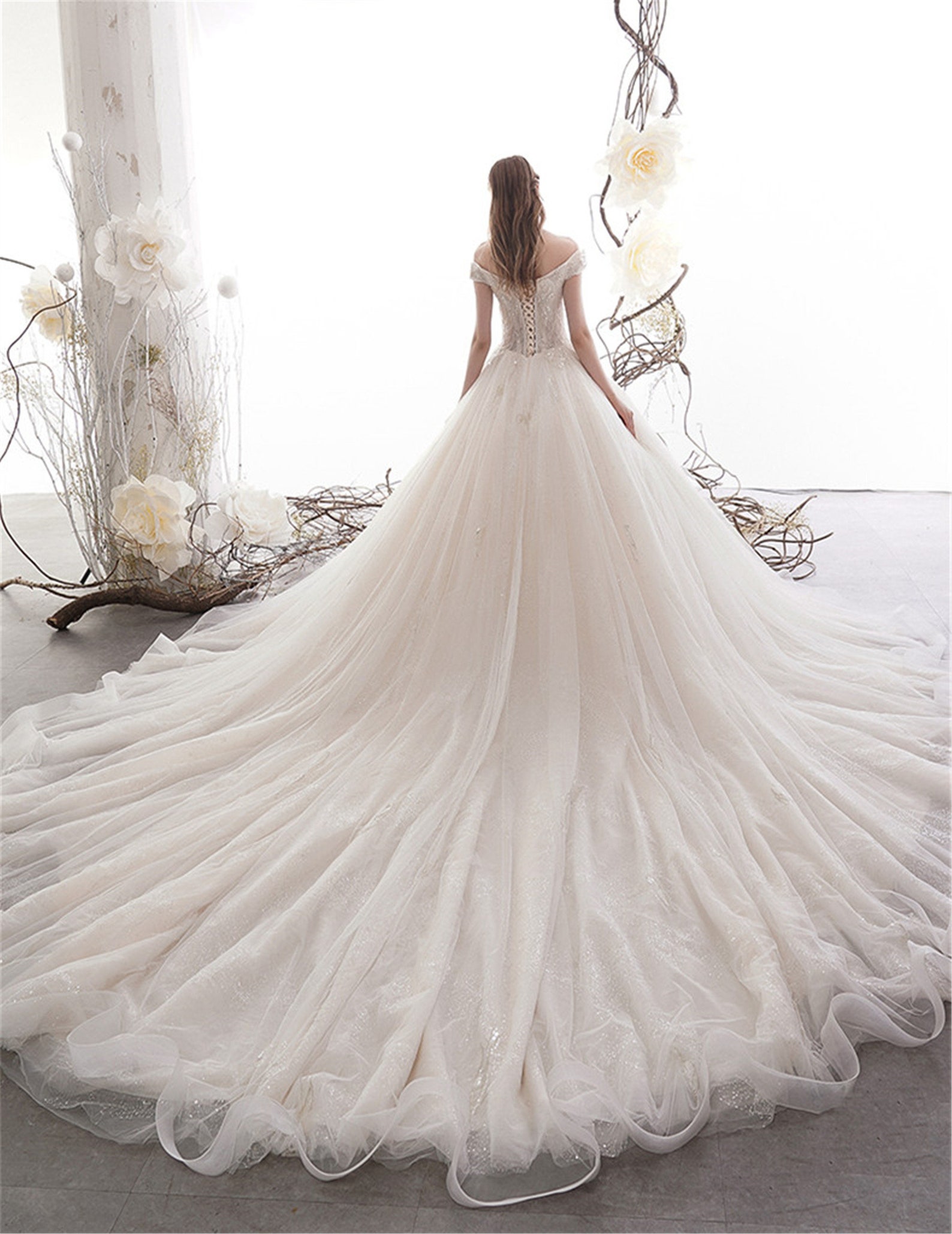 Glitter Tulle Wedding Dress Off-the-shoulder Bridal Dress - Etsy