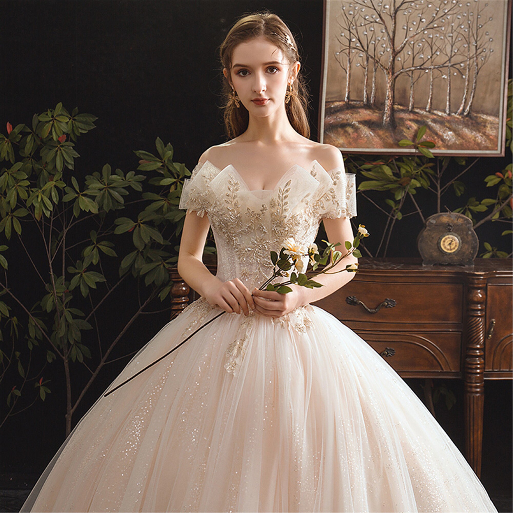 Floral Lace Appliques Wedding Dress Soft Tulle Bridal Dress - Etsy