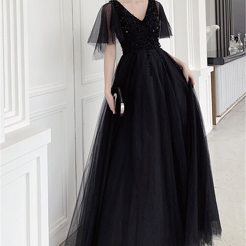 Black Prom Dress V Neck Bridesmaid Dress Dreamy A-line - Etsy