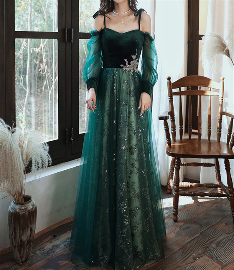 Dark Green Wedding Dress Tulle Stunning Sequin Bridal Dress - Etsy