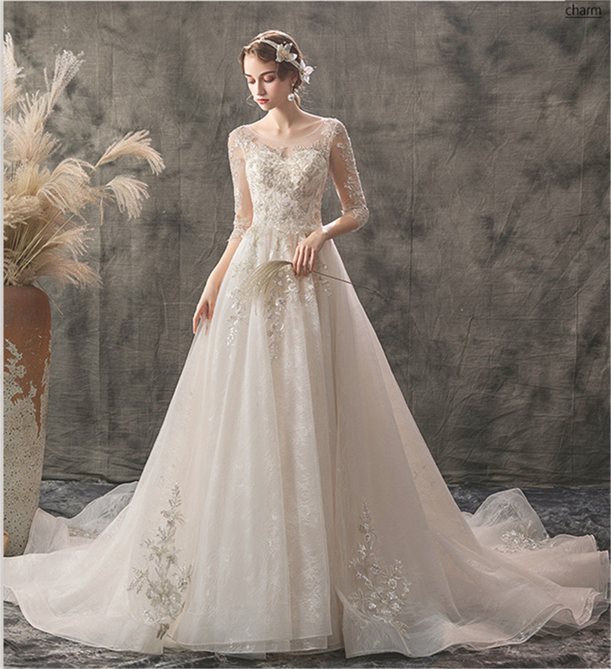 Modest Wedding Gown Vintage Beaded Bridal Dress Dreamy Lace Etsy