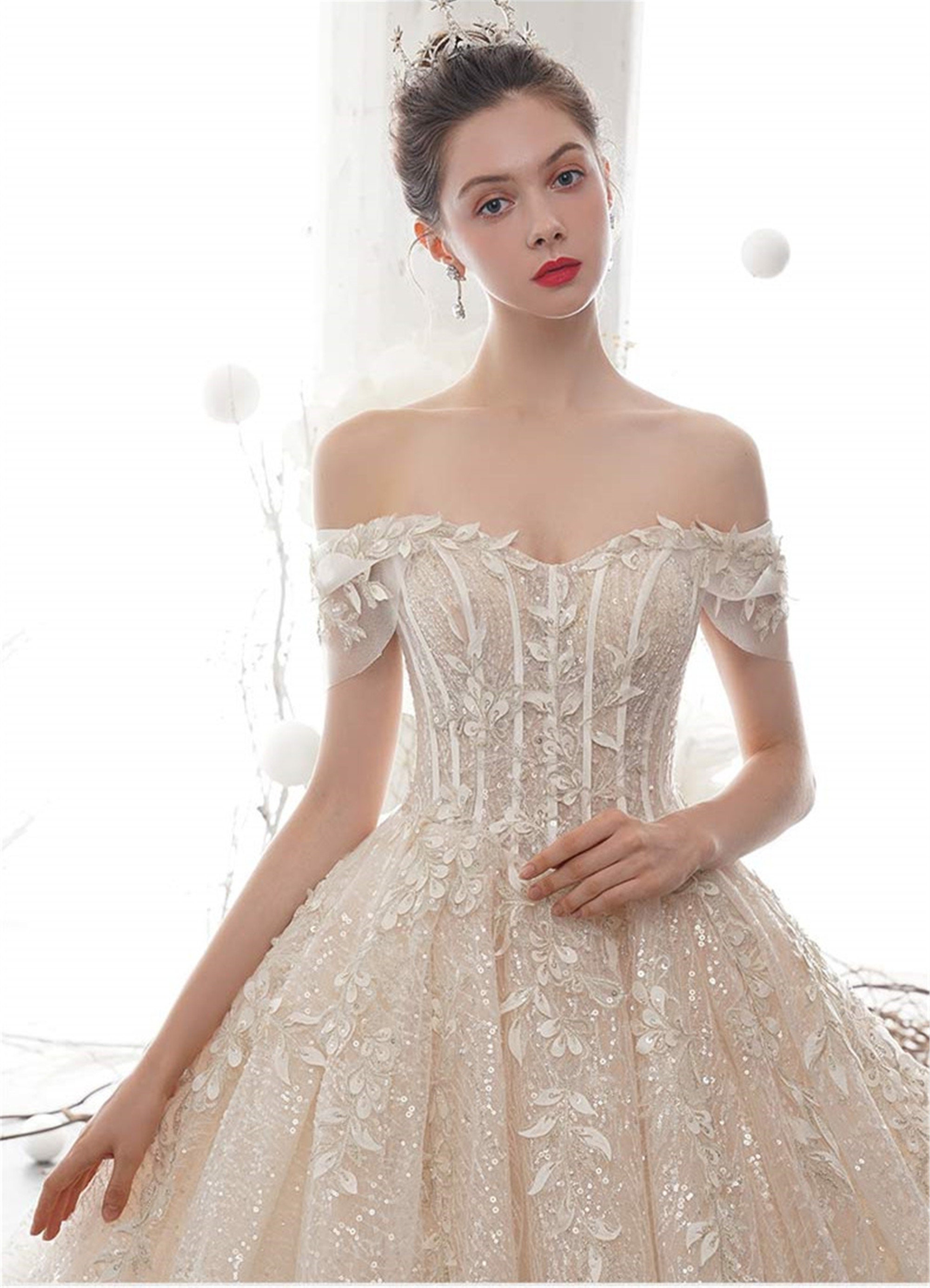 Vintage Corset Wedding Dress Stunning Glitter Bridal Dress Etsy