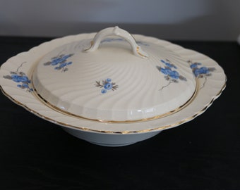 Vintage Burleigh Ware Soup Tureen: 1940s Blue Blossom Vegetable Dish