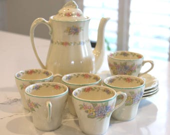Vintage J&G Meakin Melody Demitasse Set - Coffee Pot, Four Duos and Two Extra Cups