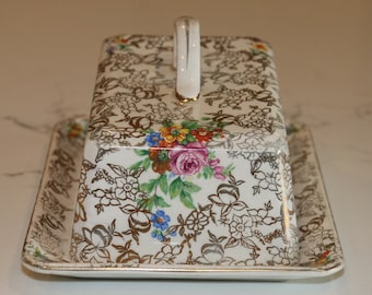Pretty Vintage Lord Nelson Ware BCM #2528 Butter Dish - Floral Gold Chintz - High/Afternoon Tea - Vintage Table - Spring Flowers - Pretty